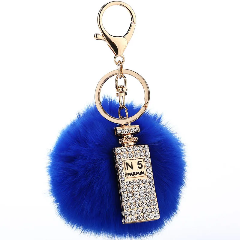

2017 new trinket fake pompom keychain bunny keychains on bag rabbit fur Keychain fur pom pom charms for bags anime