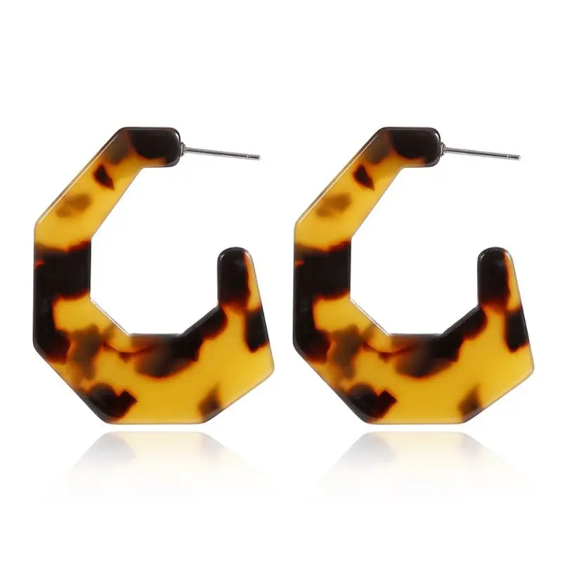

Tortoise Shell Irregular Square Hoop Earrings Leopard Acrylic Acetate Jewelry