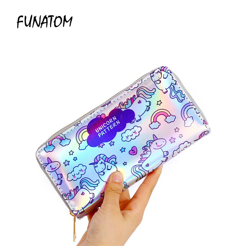 

Laser cute unicorn print wallet long zipper purse fashion new girl wallet with card holders cute pattern designed women wallet