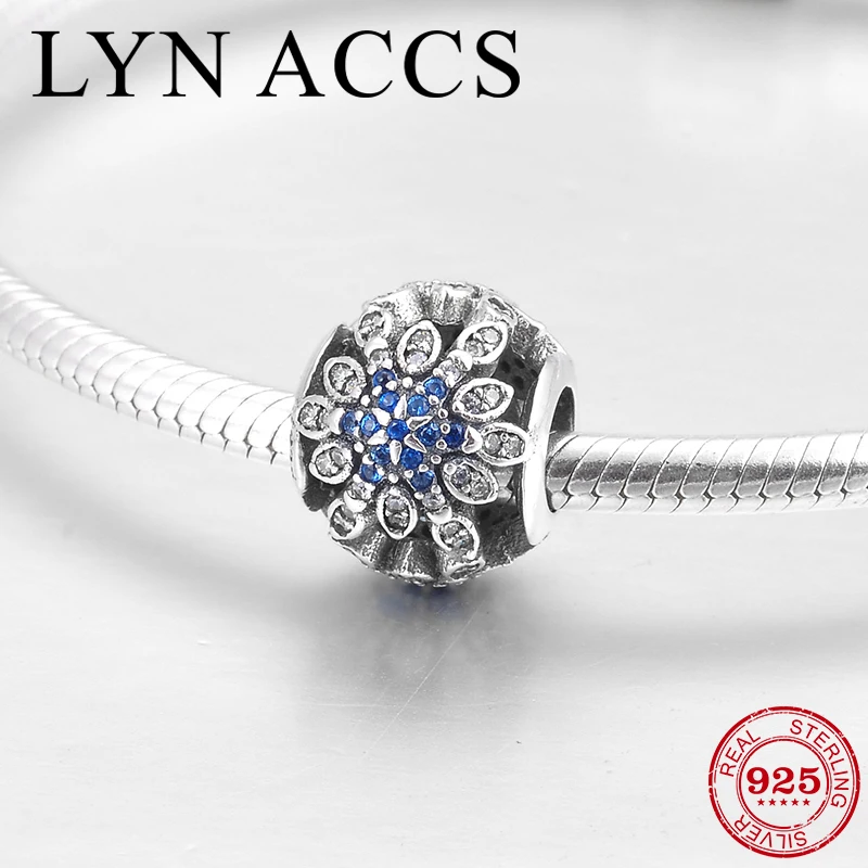 

Fashion Luxury snowflake 925 Sterling Silver Sparkling blue Zircon Bead Fit Original Women Pandora Charm Bracelet Jewelry making