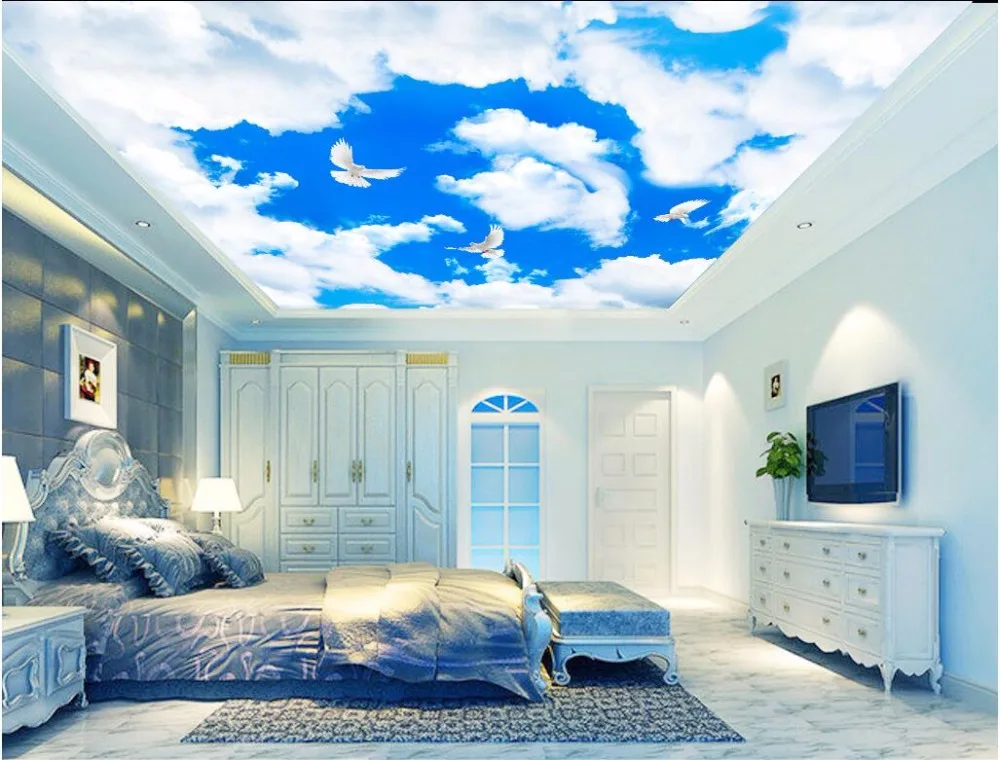 

3d room ceiling murals wallpaper custom photo Blue sky and white cloud sky dove decoration painting 3d wall murals wallpaper