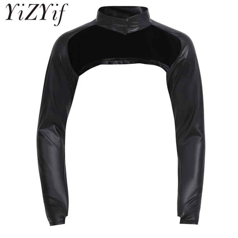 

2018 Black Men Faux Leather Long Sleeve Stage Show Half-Jacket Hollow Arm Sleeves Shrug Bolero Motorcycle Punk Costume Clubwear