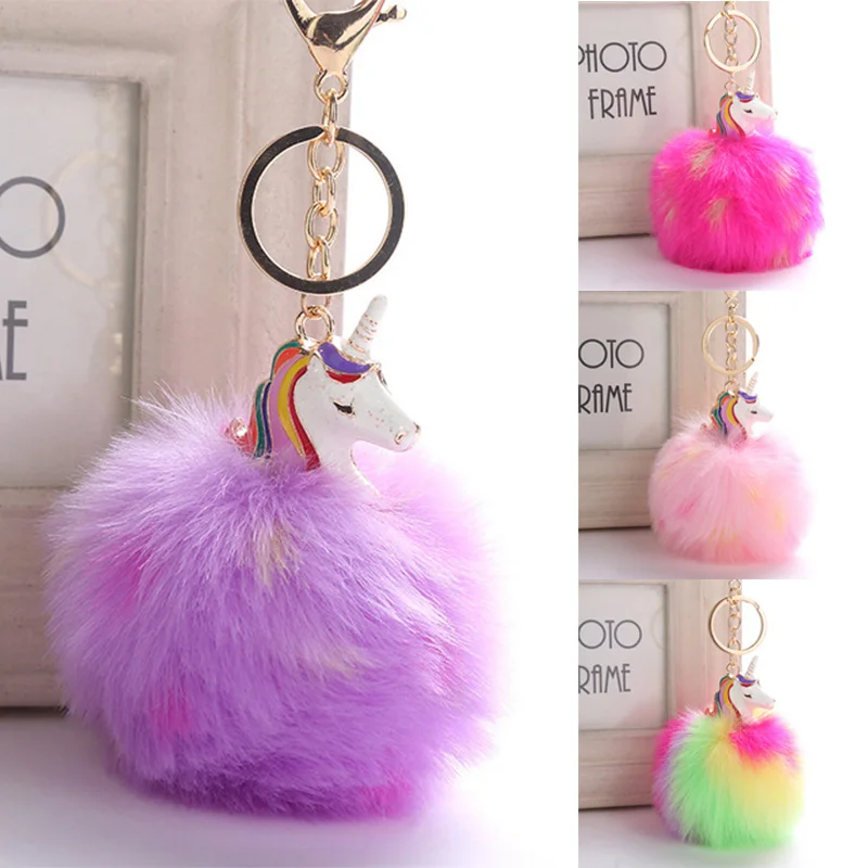

Unicorn With Pom Pom Plush Toy Keychain peluche Unicorn Key Pendant Soft Stuffed Animal Toys Kids Girls Bag Hang Pendant licorne