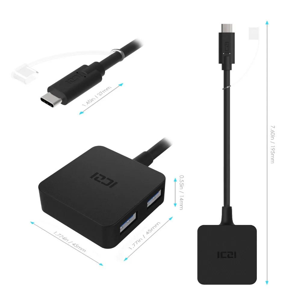 ICZI USB C HUB 4 منافذ USB 3.0 HUB عالية السرعة الصاعقة 3 نوع C إلى USB محاور ل ماك بوك chromeBook سامسونج غالاكسي S9