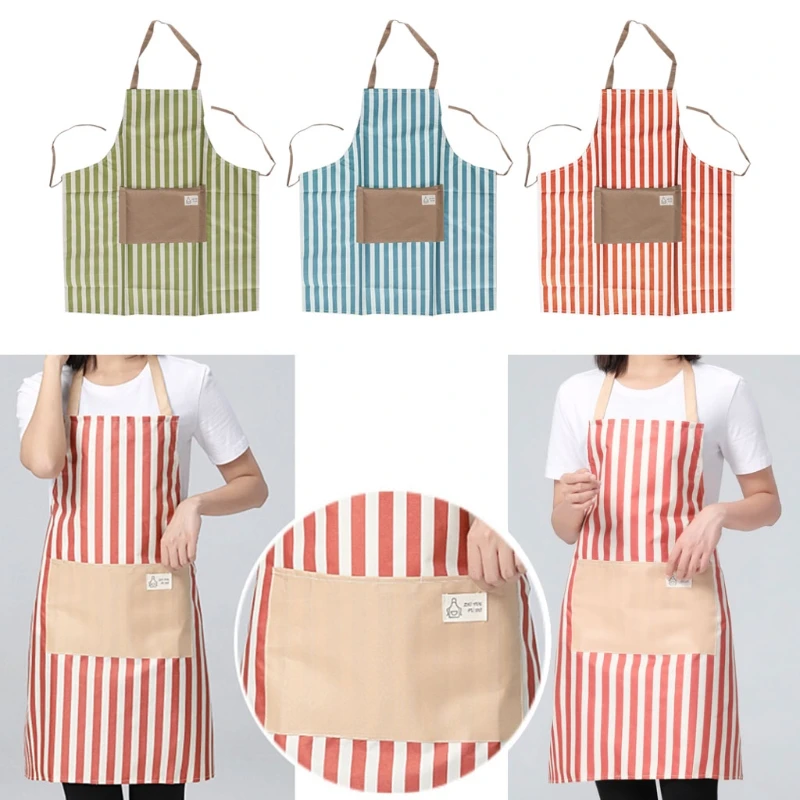 Stripe Men Women Apron Home Kitchen Restaurant Waterproof Chef Cooking