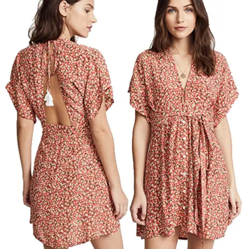 

Sexy Womens V-Neck Boho Bandage Floral Bodycon Sleeveless Summer Party Cocktail Ladies Short Mini Dresses