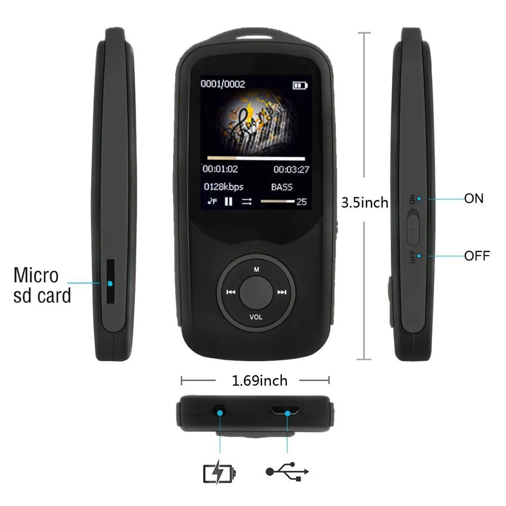 

Sport Bluetooth MP3 Music Player 16GB Original RUIZU-X06 Hifi Lossless Sound with FM Radio - Support up to 64GB Micro SD Card