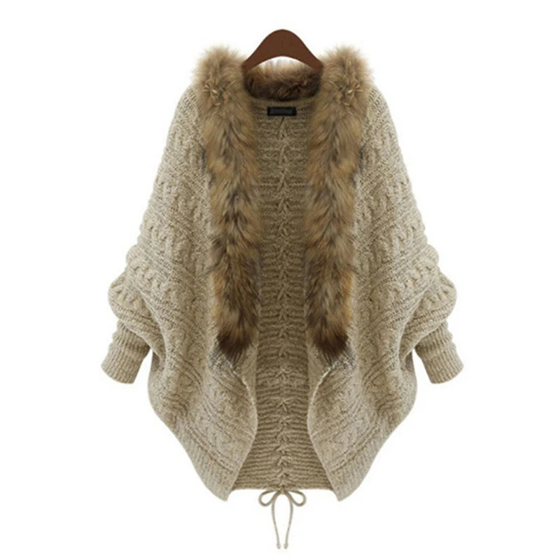 

2018 Winter Autumn Women Sweater Cardigans Knitted Faux Fur Patchwork Sexy Fashion Thin Loose Female Tops Coat Outwear