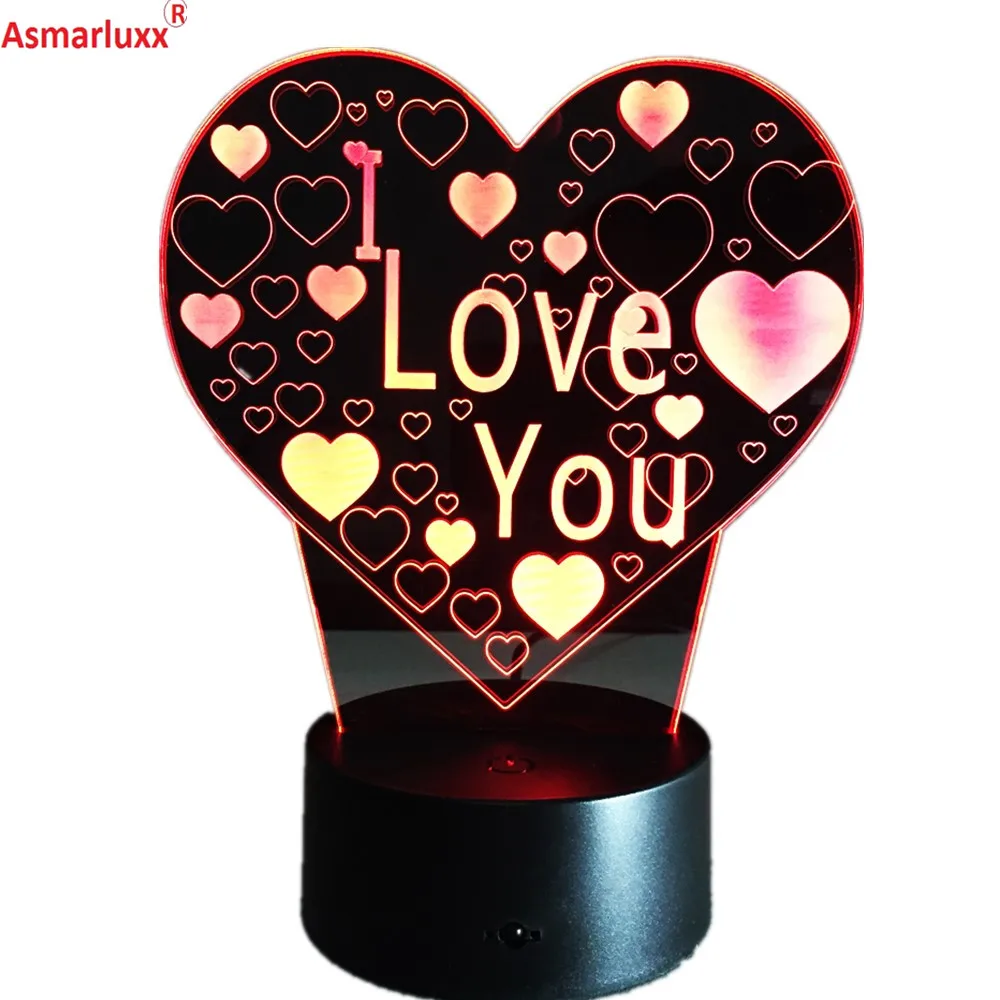 3D Визуальный лампа Оптическая иллюзия разноцветные светодиодные настольные лампы Touch Романтический свет я люблю тебя сердце Рождество