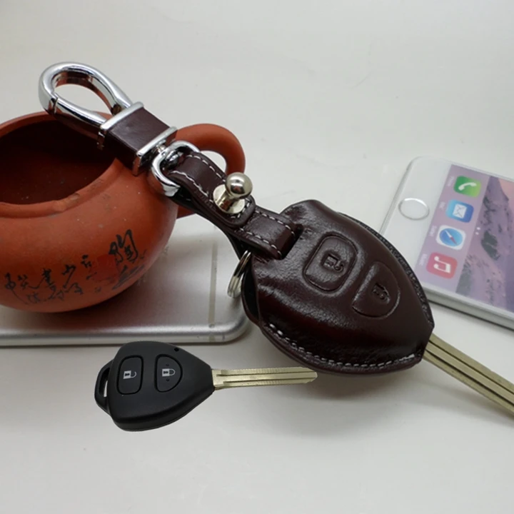 

Genuine Leather Car Key Fob Cover for Toyota Corolla Yaris LC Prado 2700 Avalon Rav4 Cmary Key Case Holder Auto Accessoriees