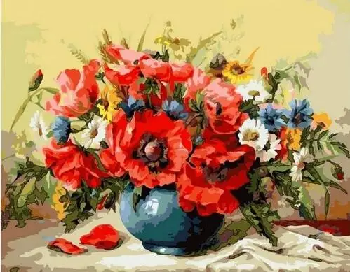 Poppies with wildflowers Oil Painting Pictures By Numbers Hand Painted Canvas Wall Picture For Living Room Home Decor Wall Art