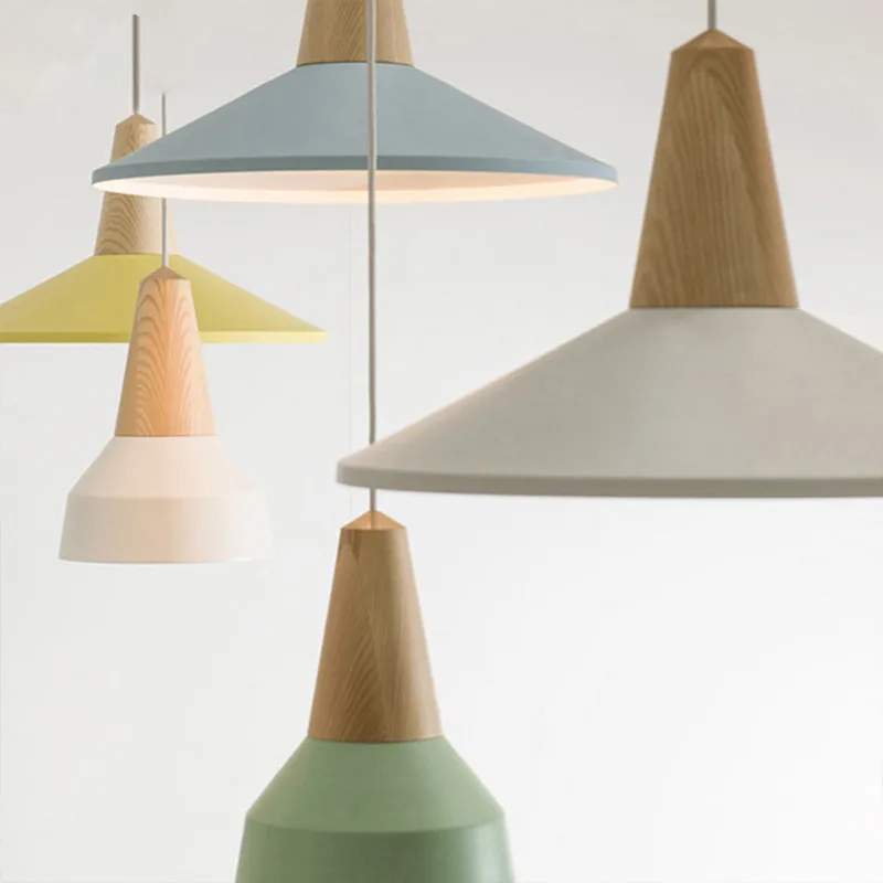 Modern Oak Wood Pendant Light Aluminum Lamp Shade Hanging ...