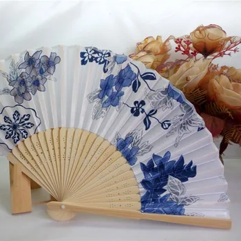 

Portable Fan Japanese Chinese New Style Women's Hand Held Folding Fan Beautiful Satin Fan with Bamboo Frame Summer Cool Gift