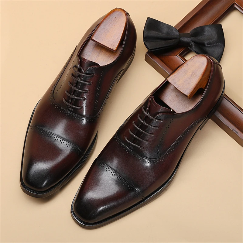 Mens formal shoes Genuine leather oxford shoes for men dressing wedding men's brogues office shoes lace up male men shoes 2020 Mens formal shoes Genuine leather oxford shoes for men dressing wedding men's brogues office shoes lace up male men shoes 2020