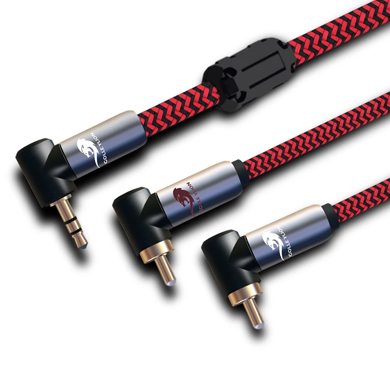 Audio Cable 1/8" Mini Jack 3.5 mm to 2 RCA TV PC Phone Car Speaker Subwoofer Angle L RCA 3.5