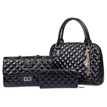 Nueva cáscara de celosía bolsos 3 unids/set diagonal cruz de la manera simple bolsa de hombro de la cadena de las mujeres bolsa de mensajero