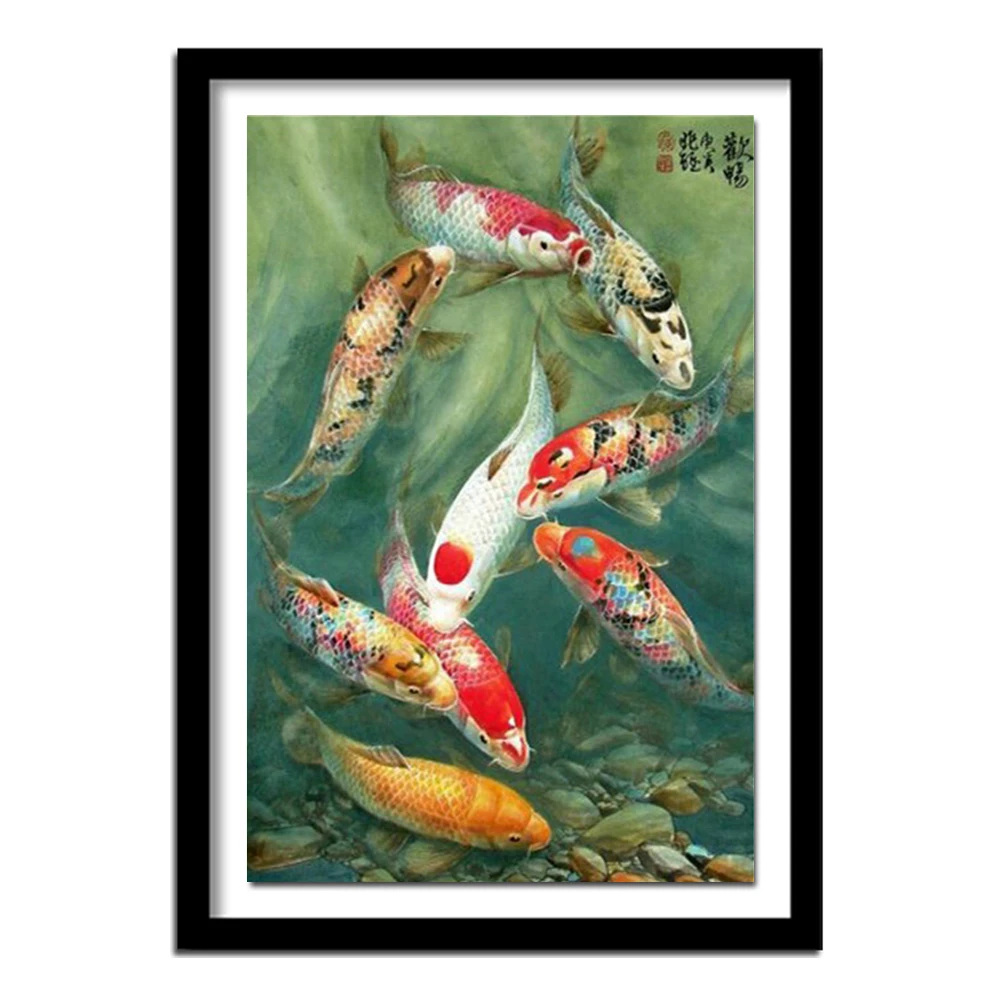 

3D DIY Diamond Painting Cross Stitch Nine Carp Fish Crystal Needlework Diamond Embroidery Animal Full Diamond Decorative BJ574