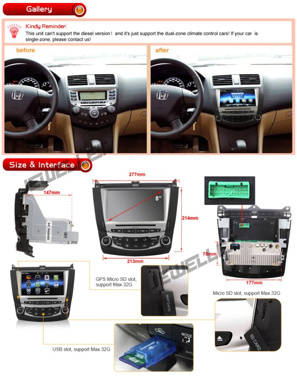 Clearance 10.1" Quad core 1024*600 HD screen Android 8.1 Car GPS radio Navigation for Honda  Accord 2003-2007 with 4G/Wifi DVR OBD 1080P 0