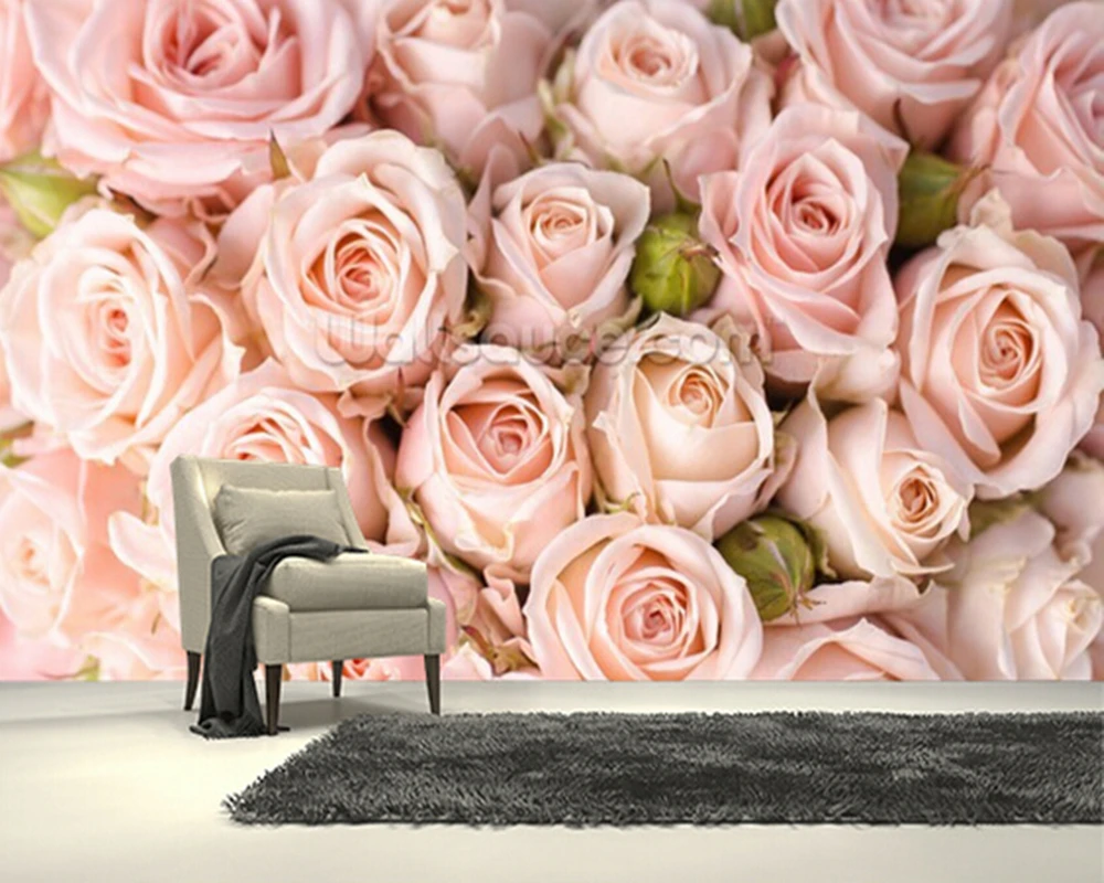 カスタムフォトテキスタイル壁装材 明るいピンクバラ 3dの壁画