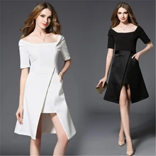 COSY Women Elegant Summer Dress Sexy Solid Color Slim Office Dresses Fashion Evening Party Ladies Black/White vestido de mujer