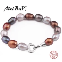 MeiBaPJ 925 Sterling Silver 10 11mm Fashion Baroque FreshwaterPearl Bracelet for Women Lover Heart Accessaries