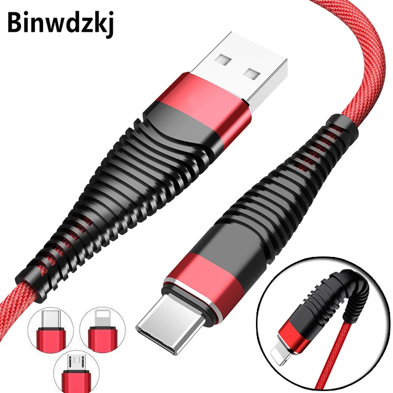 Высокопрочный кабель USB Type C 1 м 2 А для Samsung S8 S9 Plus Micro зарядки и передачи данных iPhone