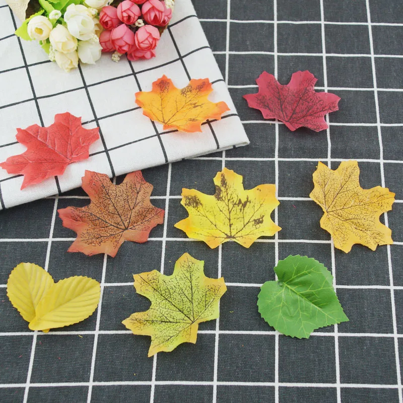 

100PCS/lot 8CM Artidicial Silk Maple Leaves Fake Fall Leaf For Art Scrapbooking Wedding Wall Party Decoration Craft Flores