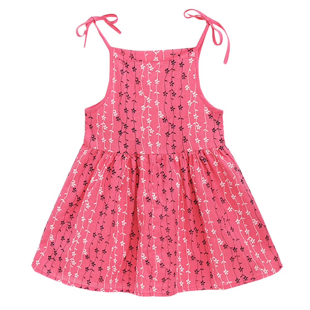 

Toddler Kid Baby Girl Print Flower Striped Princess Party Dress Sundress Clothes Children Summer brand Clothes Baby Girls Dress