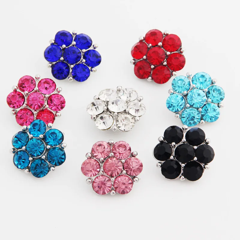 

Hot wholesale 20pcs/lot High quality round Mix colors18mm Metal Snap Button Charm Rhinestone Styles Button Ginger Snaps Jewelry