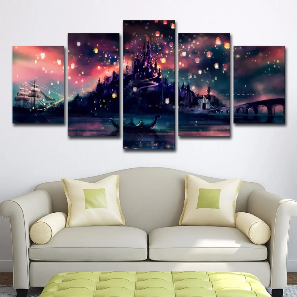 

Modern Wall Art Poster Modular Home Decor HD Printed Pictures Large 5 Pieces Glint Night Scenery Landscape Canvas Painting Gifts