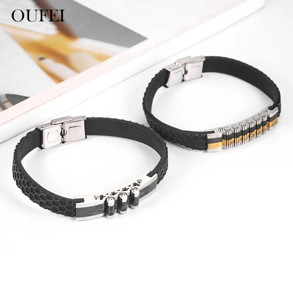 

OUFEI Genuine Leather Cuff Bracelets Bangles Vogue 2019 Stainless Steel Jewelry Accessories Wholesale Lots Bulk Viking Bracelet