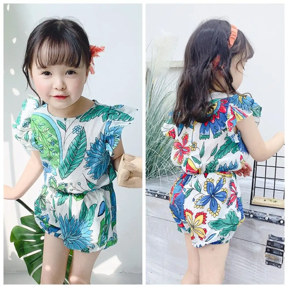 

2019 New Arrival Summer Baby Girls Overall Children Kids Cotton Printed Floral Bodysuit Girls Thin Beach Clothes Hot Sale