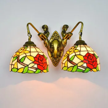 

Tiffany Baroque vintage Stained Glass Iron Mermaid wall lamp indoor lighting bedside lamps wall lights for home AC 110V/220V E27