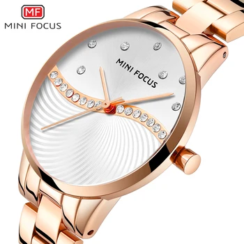 

MINI FOCUS Urban Modern Women Watch Quartz Analog Clock Stainless Steel Strap Rhinestone Decoration Concise Ladies Wristwatches