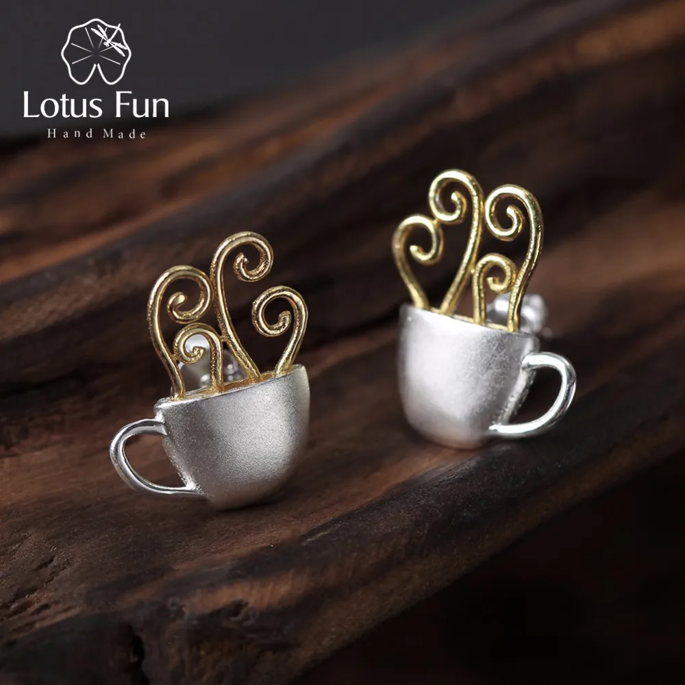 Beste Lotus Plezier Echte 925 Sterling Zilveren Oorbellen Originele Handgemaakte Fijne Sieraden Hot Koffiekopje Mode Stud Oorbellen voor Vrouwen Gift