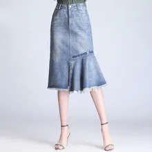 TUHAO Лето Элегантный Дизайн Женские миди юбки разделили посылка бедра, джинсовая юбка с вышитой надписью и размера плюс 4XL 3XL LJ58