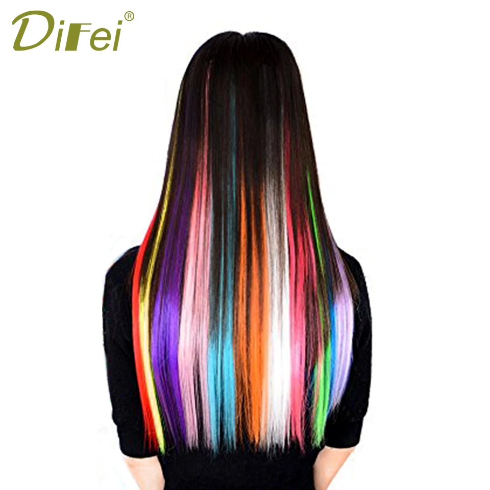 DIFEI Long Synthetic Hair Extensions for Women Girls Clip In One Piece Straight Hair Pieces Pink Blue Purple DIFEI Long Synthetic Hair Extensions for Women Girls Clip In One Piece Straight Hair Pieces Pink Blue Purple
