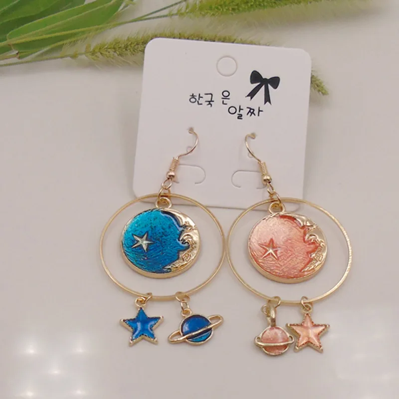 

Gold Color Cute Moon Star Earrings Personality Galaxy Drop Earrings For Women
