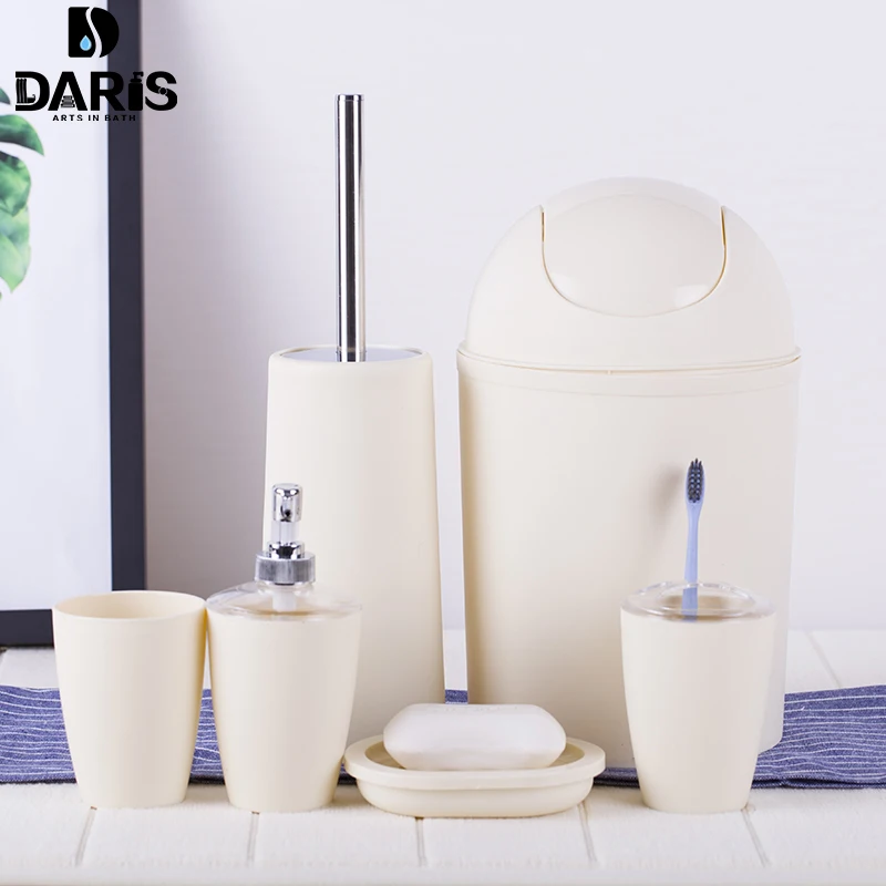 SDARISB, 6 шт., набор однотонных роскошных пластиковых аксессуаров для ванной комнаты, набор для мытья, раковина, набор для ванны, стакан, держатель для зубной щетки, набор для хранения ванны