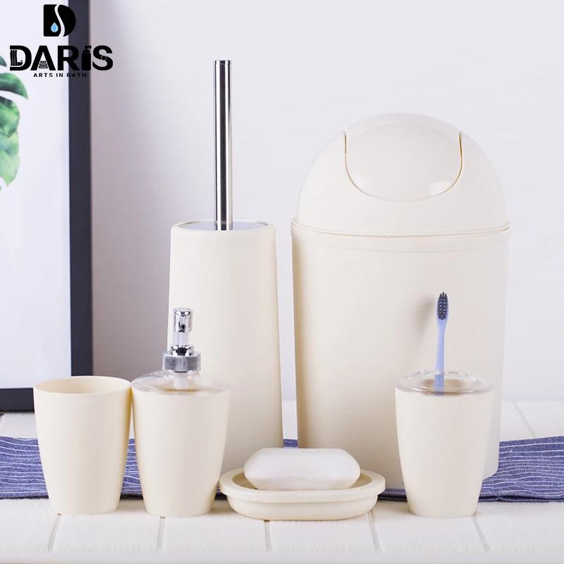 SDARISB 6PCS Solid Luxury Plastic Bathroom Accessories Set Wash Suit Shell Bath Set Tumbler Toothbrush Holder Set Bath Storage