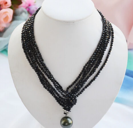 

Hot sell Noble- hot sell new - HOT2560 3row 40" faceted black agate shell pearl pendant necklace