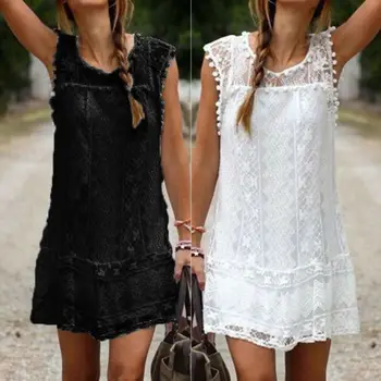 

Fashion 2019 Women Sexy Solid O-Neck Lace Ruffles Mini Dresses Summer Casual Short Sleeve Evening Party Short Dress
