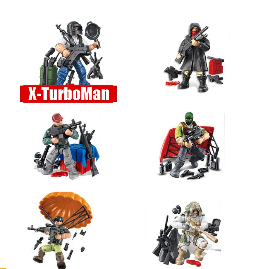 

1:36 scale Modern military game action figures PUGB Ghillie suit Parachute mega building block weapon bricks toys for boys gifts