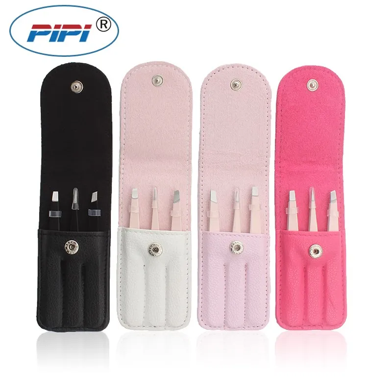 

New Style Eyebrow Tweezers Set Stainless Steel Beauty Hair Removal Tweezers Slant Point Tip Flat Tip Rose Pink Tweezers
