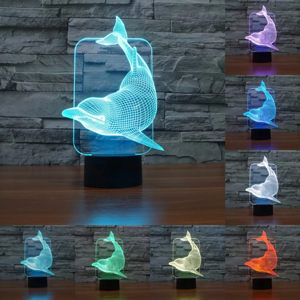 

7 color change Cute Dolphin Animal Night Light USB lamp 3D LED NightLight Acrylic Colorful Gradient Atmosphere Lamps IY803457