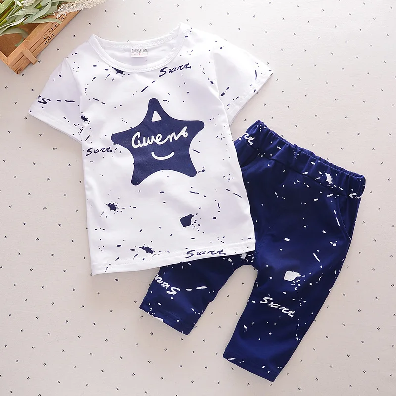 

Hot Selling Newest Toddler Boys Fashion Clothes 2019 Summer Star Printed Kids Pants Suits Casual Cotton Children Clothing Set