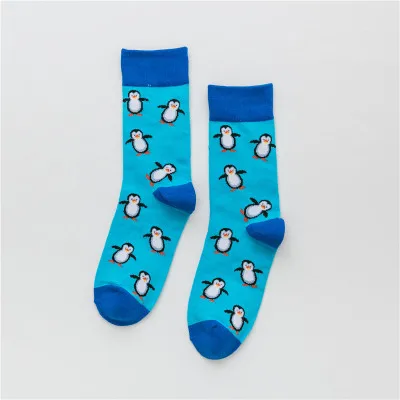 Женские носки, забавные, удобные, хлопковые, милые, Мультяшные, зимние, длинные, сумасшедшие, носки с изображением коалы, цветные, яркие, контрастные цвета, счастливые носки - Цвет: penguin
