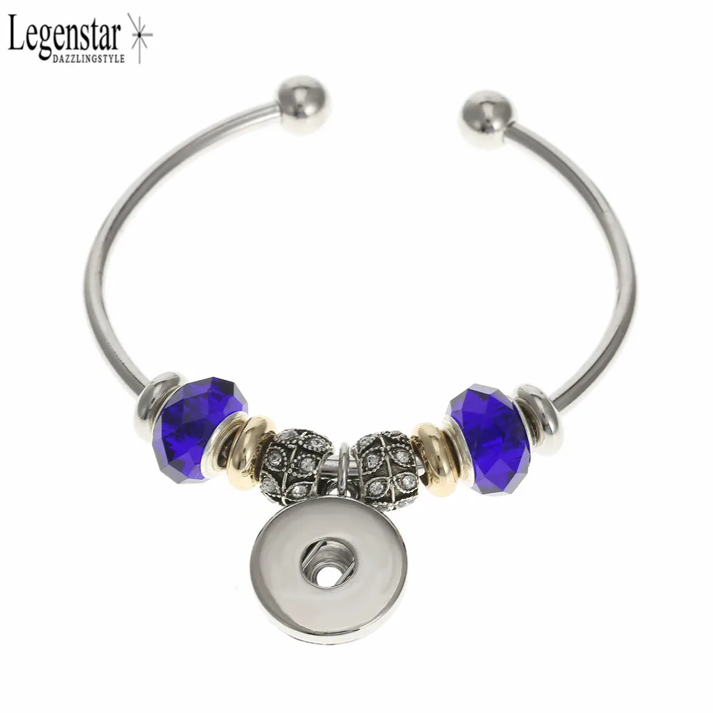Legenstar 18mm Metal Snap Bangle Blue Beads Openable Charm Bracelet Fit
