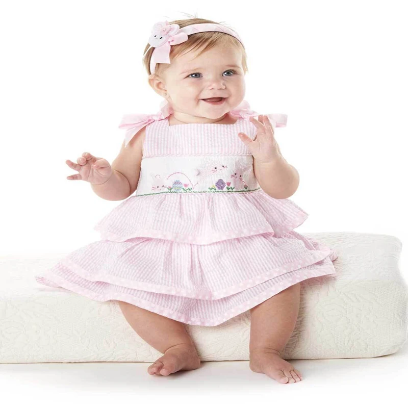 Cute rabbits cotton baby dress pink 5 30 months, summer party dress
