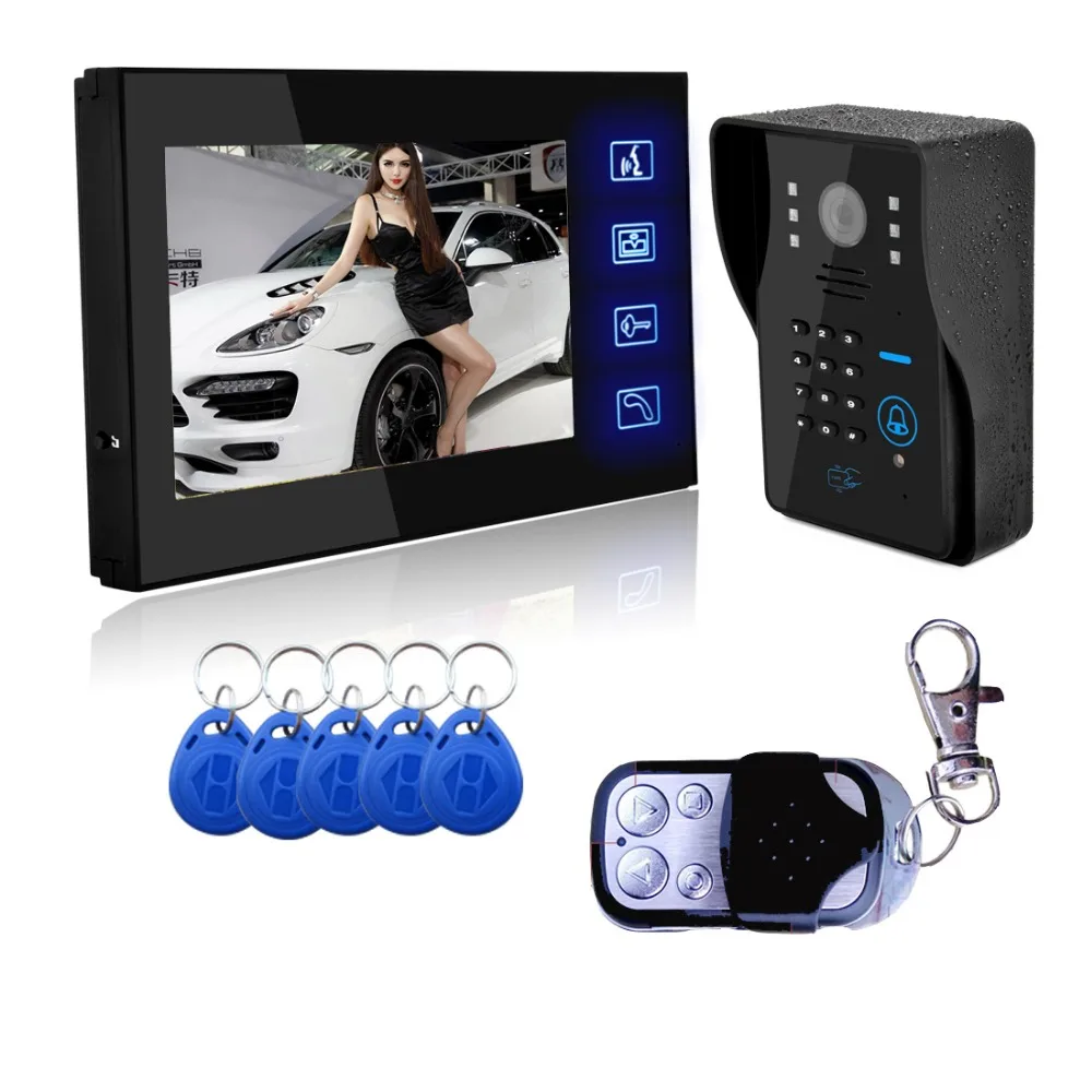 SYSD Wired Touch Key 7\ Video Door Phone Intercom System 1 RFID Keypad Code Number Doorbell Camera 1 Monitor